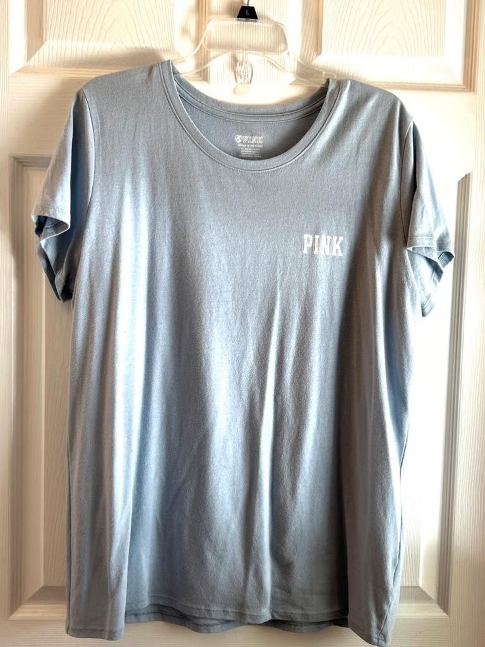 PINK Gray Crewneck T‑Shirt with White Logo